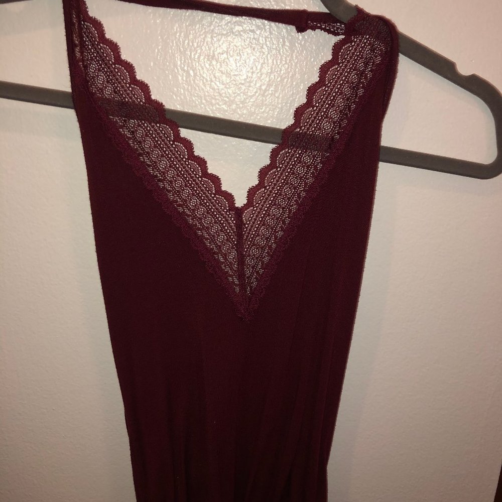Deep Red V-Neck Lace Bodysuit